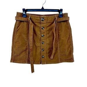 American Eagle Corduroy Skirt Size 8 Hi Rise A Line Brown Belt Button Front Mini